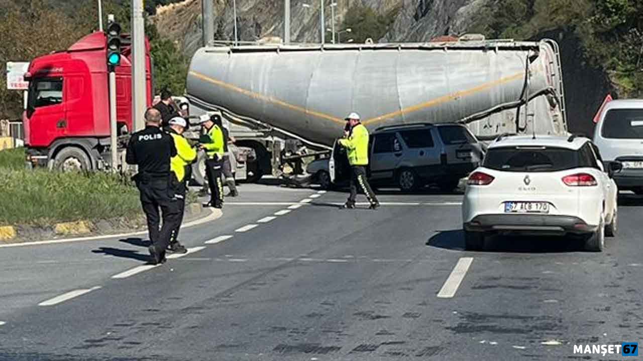 OSB kavşağında kaza… Otomobil TIR’ın altına girdi…