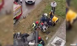 Yoldan çıkıp istinat duvarını aştı…