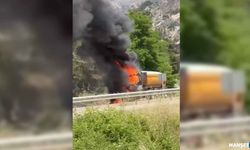 Hafriyat kamyonu alev alev yandı…