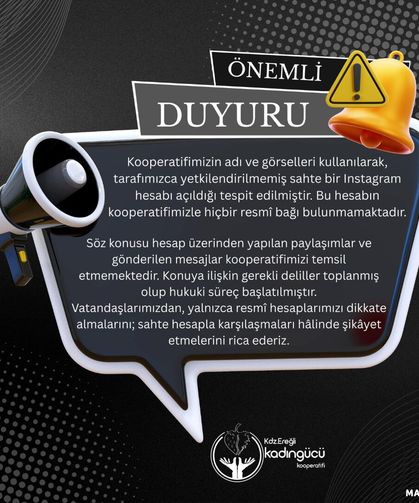 Kdz. Ereğli Kadın Gücü Kooperatifi’nden Sahte Hesap Uyarısı