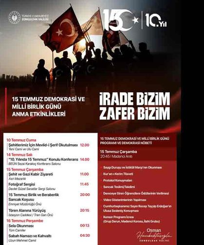 15 Temmuz anma ve farkındalık etkinlikleriyle kutlanacak
