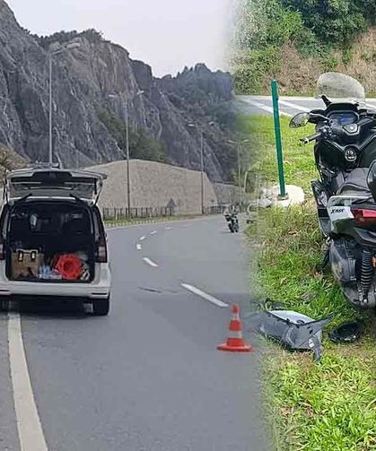 Yoldan çıktı… Motosikleti ile refüje uçtu…