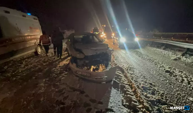 Kar yağışı 7 araçlı zincirleme kazaya sebep oldu...