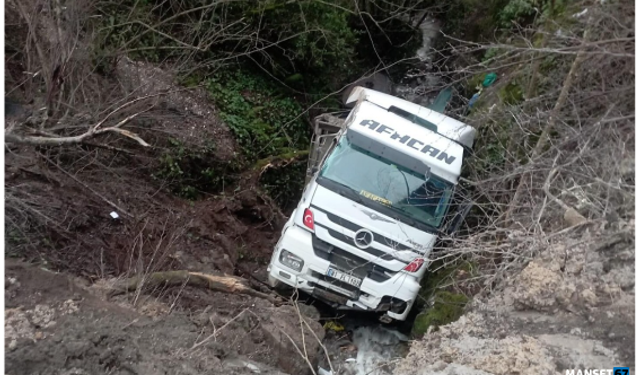 Kamyon uçuruma yuvarlandı... 1 kişi yaralandı...