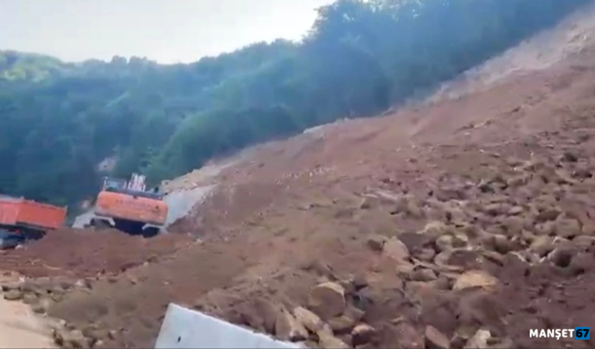 Zonguldak-Ereğli yolunda heyelan...