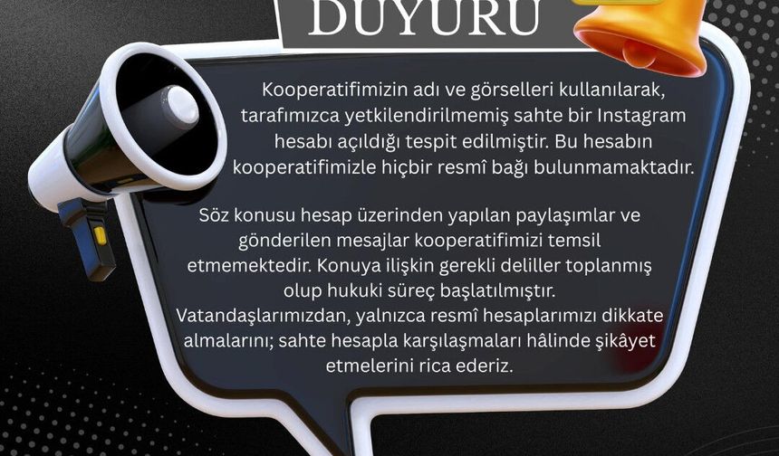 Kdz. Ereğli Kadın Gücü Kooperatifi’nden Sahte Hesap Uyarısı