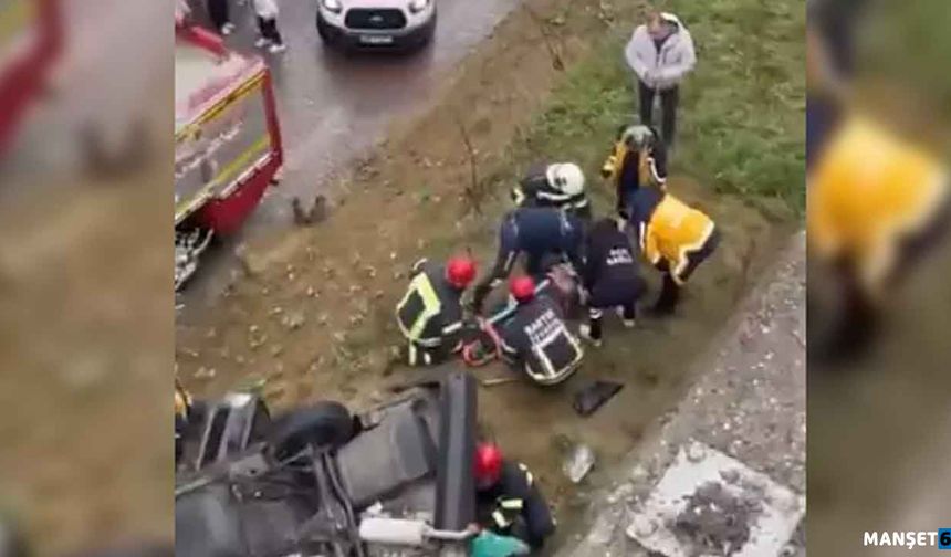 Yoldan çıkıp istinat duvarını aştı…