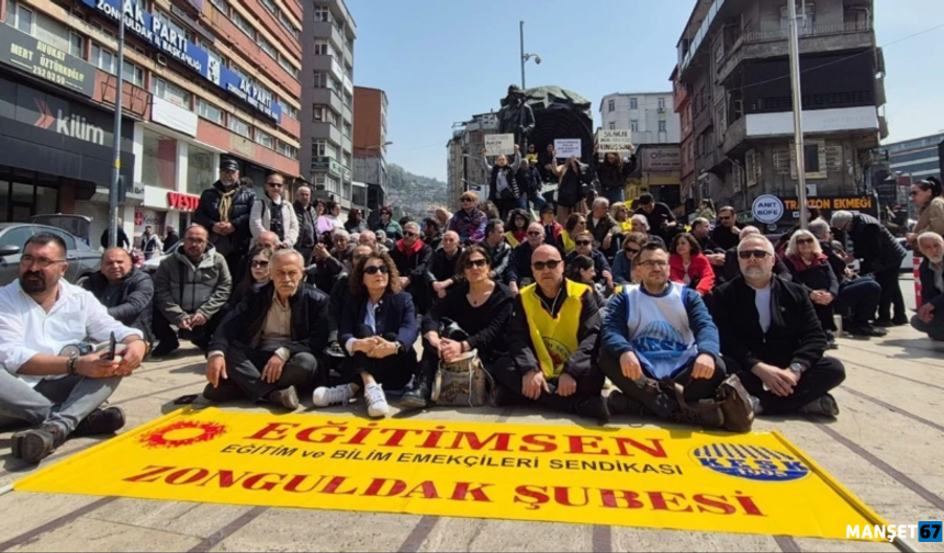 Zonguldak'ta öğretmenler oturma eylemi gerçekleştirdi...