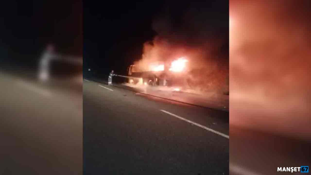 Otoyolda korkutan olay… Midibüs alev alev yandı